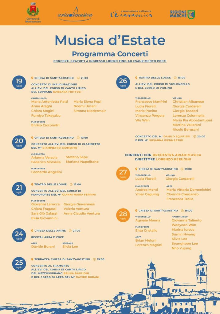 Oggi la chiusura del campus Musica d'Estate 2024 a Montecosaro, con il concerto dell'orchestra dei giovani artisti.